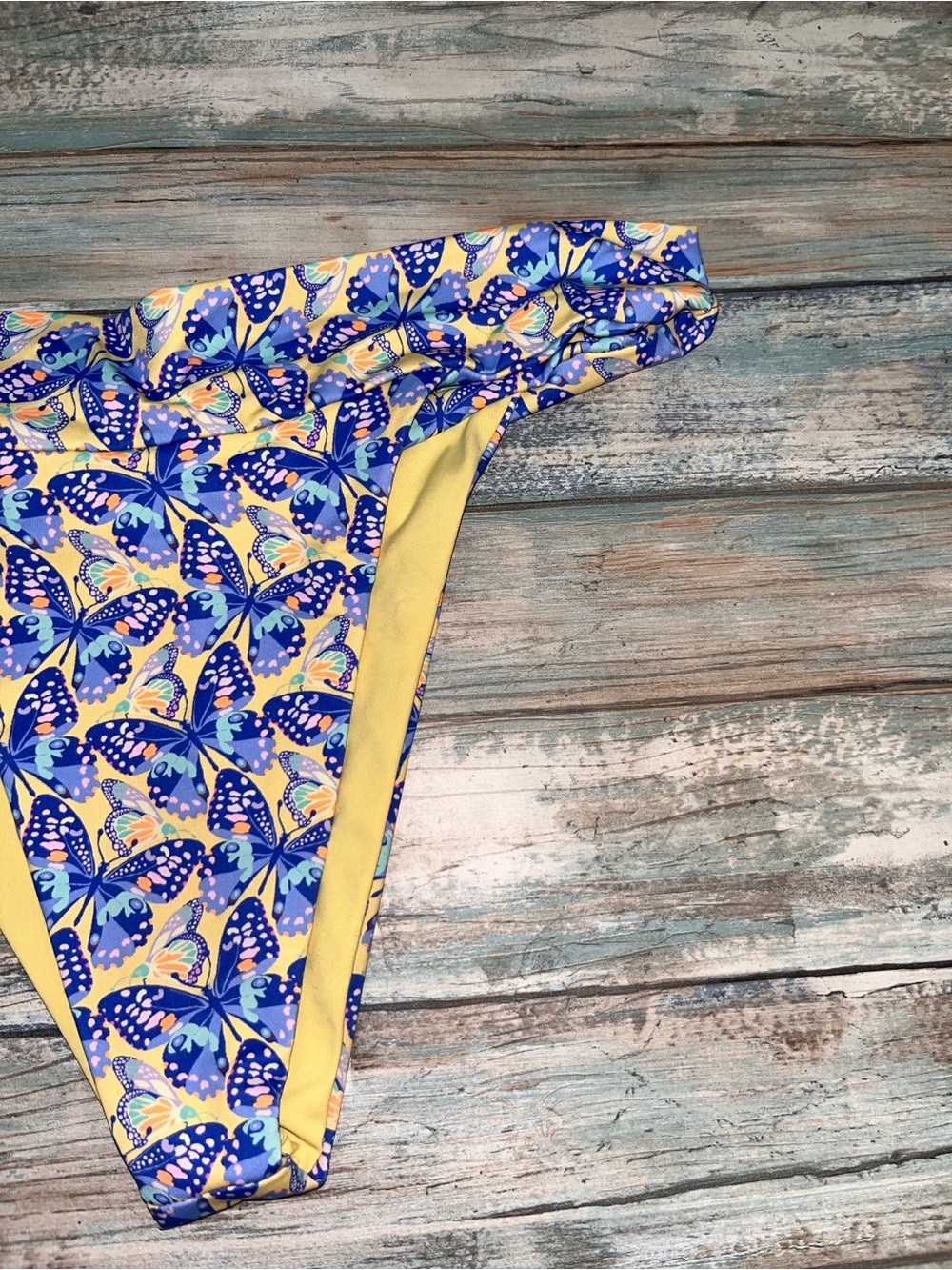 Frankies Bikinis Floral Bikini Bottoms Blue Yellow Cheeky Swim Medium - Picture 4 of 6